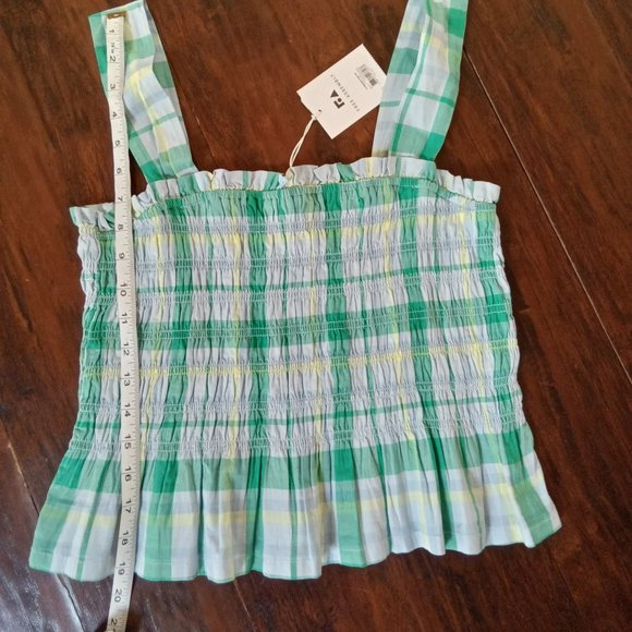 NWT Green Plaid Free Assembly Women's Smocked Tank Top Medium - Picture 4 of 5